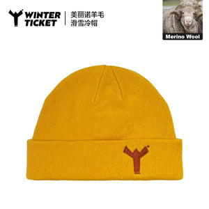 WINTER TICKET纯色圆顶卷边休闲针织美丽诺羊毛保暖滑雪短线帽