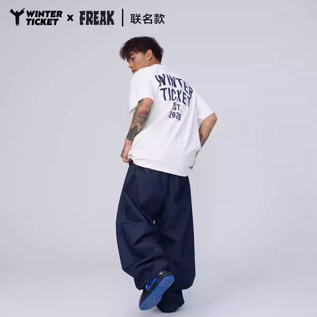 WINTERTICKETxFERAK联名款 自由式单双板宽大嘻哈T恤圆领印花短袖