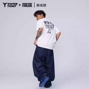 WINTERTICKET x FERAK Collaboration Freestyle Ski and Snowboard Oversized Hip-Hop T-Shirt with Round Neck and Printed Short Sleeves
