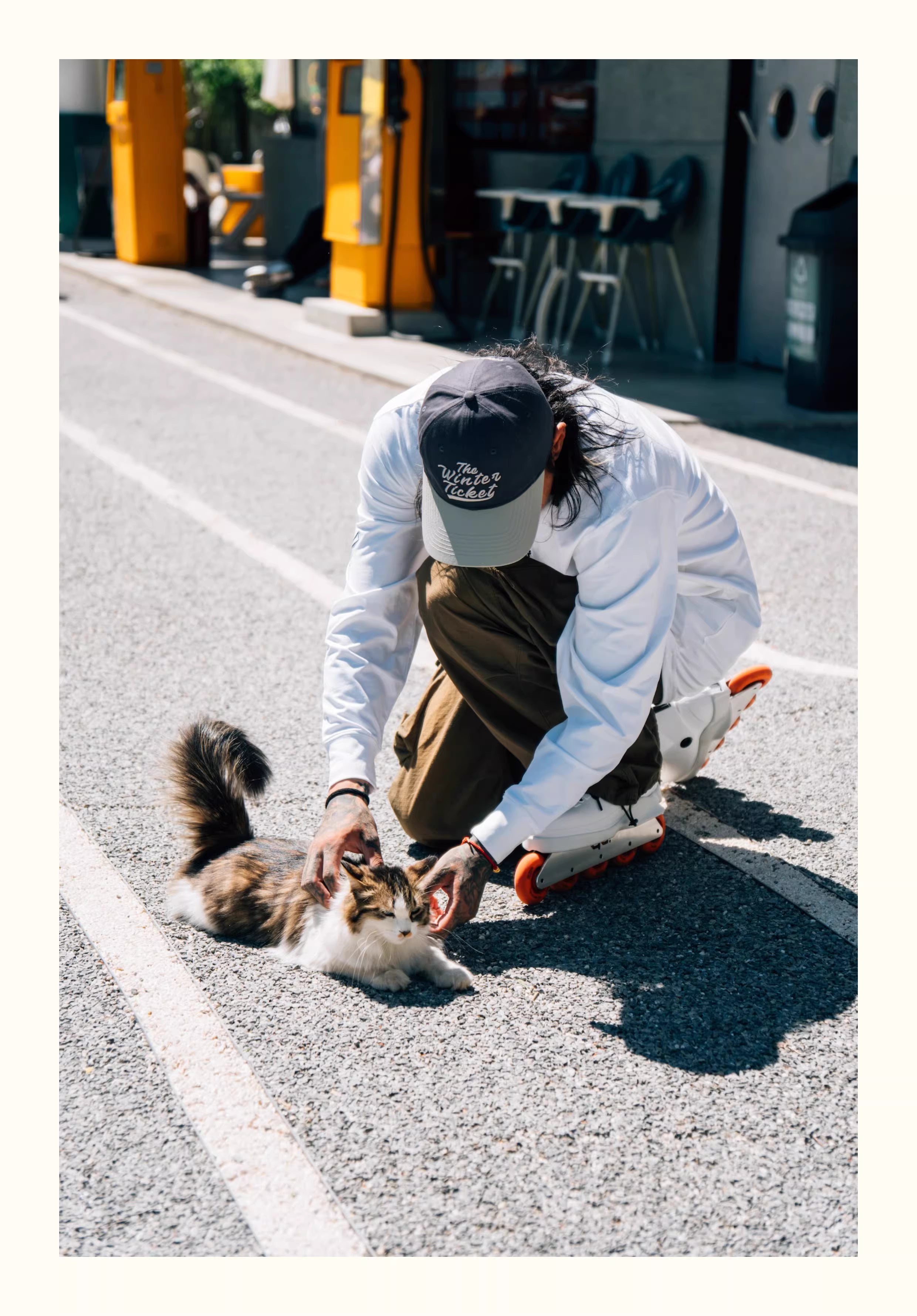 WINTER TICKET2526自由式单双板宽大嘻哈白色圆领三防长袖T恤