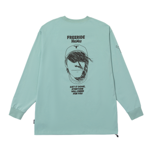 WINTER TICKET自由式单双板宽大嘻哈长袖T恤绿色圆领人物印花