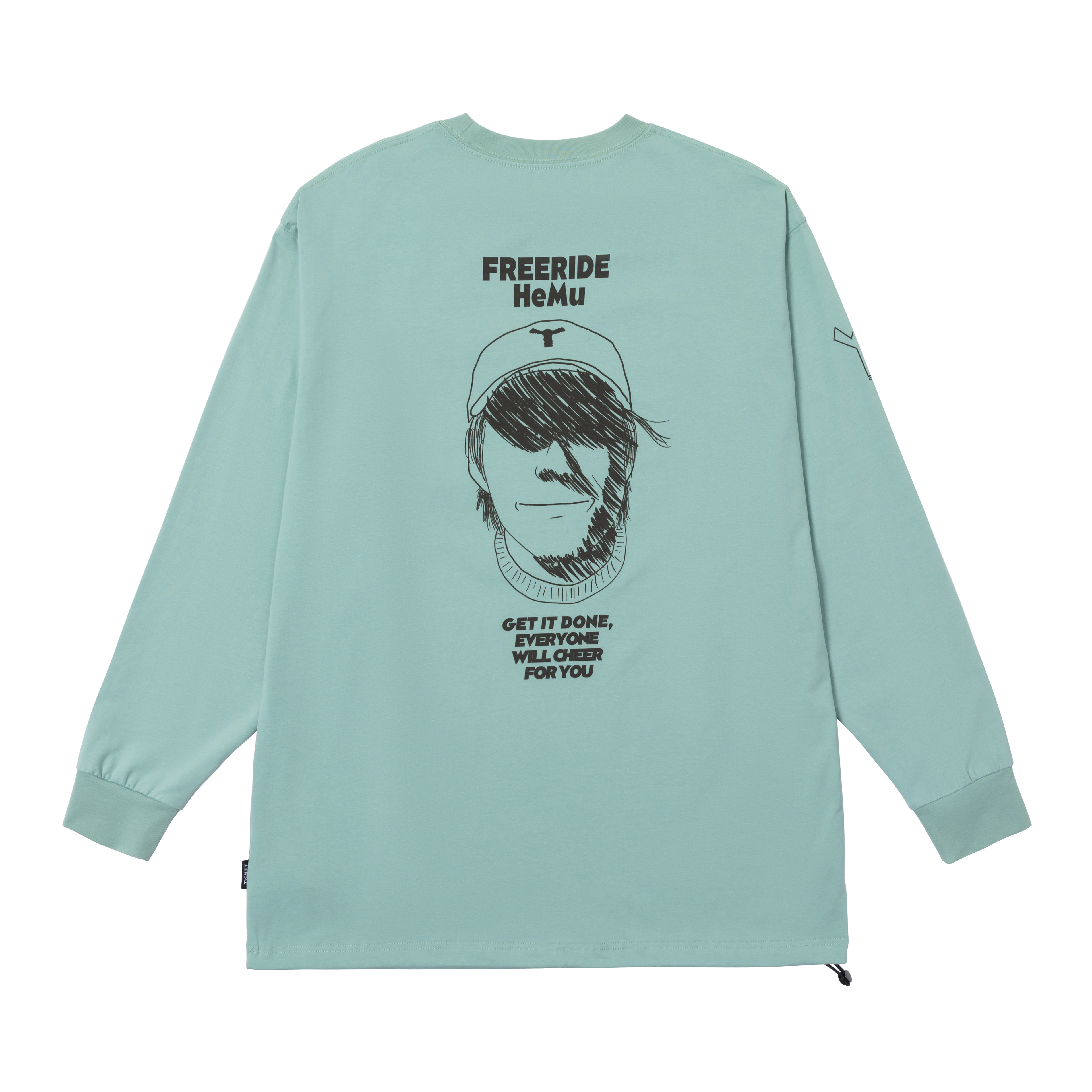 WINTER TICKET2425自由式单双板宽大嘻哈长袖T恤绿色圆领人物印花