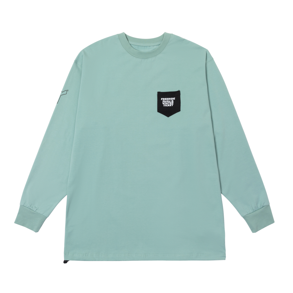 WINTER TICKET2425自由式单双板宽大嘻哈长袖T恤绿色圆领人物印花