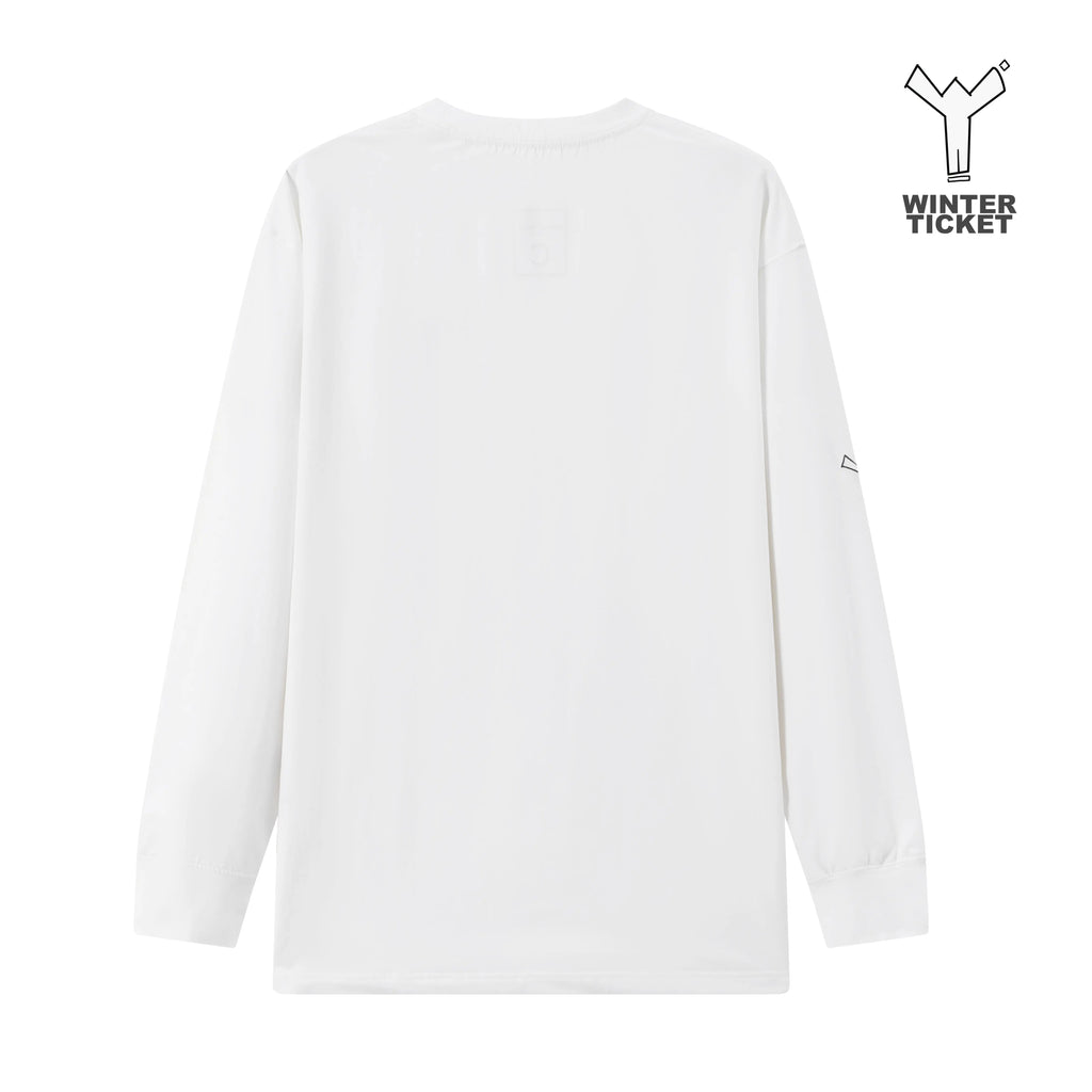 WINTER TICKET2526自由式单双板宽大嘻哈白色圆领三防长袖T恤
